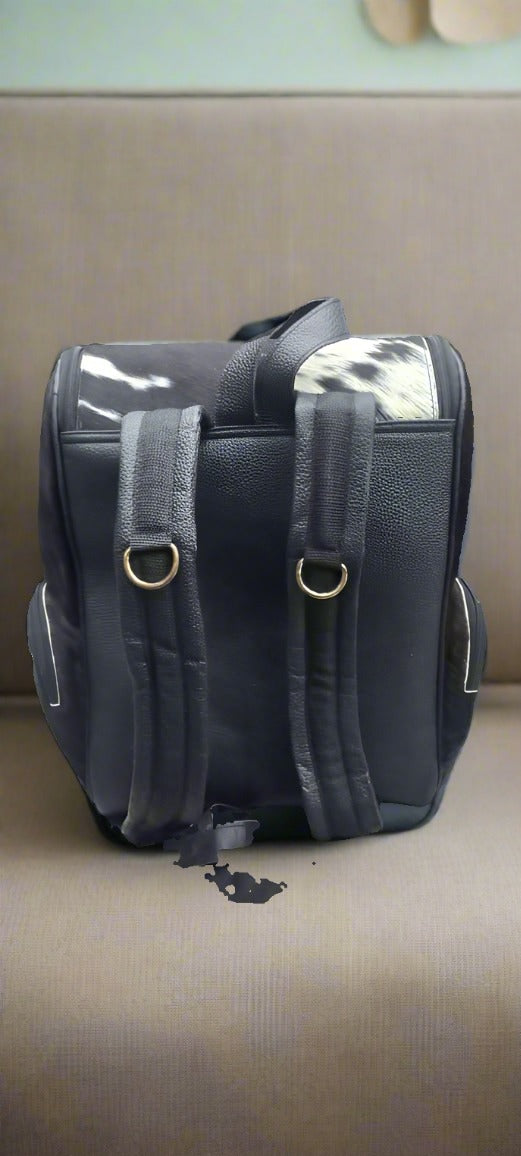 Black Leather Diaper Backpack Baby Bag