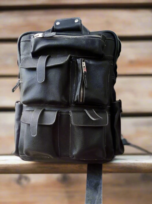Black Leather Backpack Travel Customize Bag