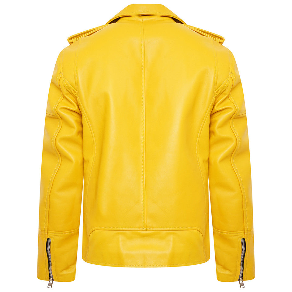 Yellow Biker Leather Jacket For Men