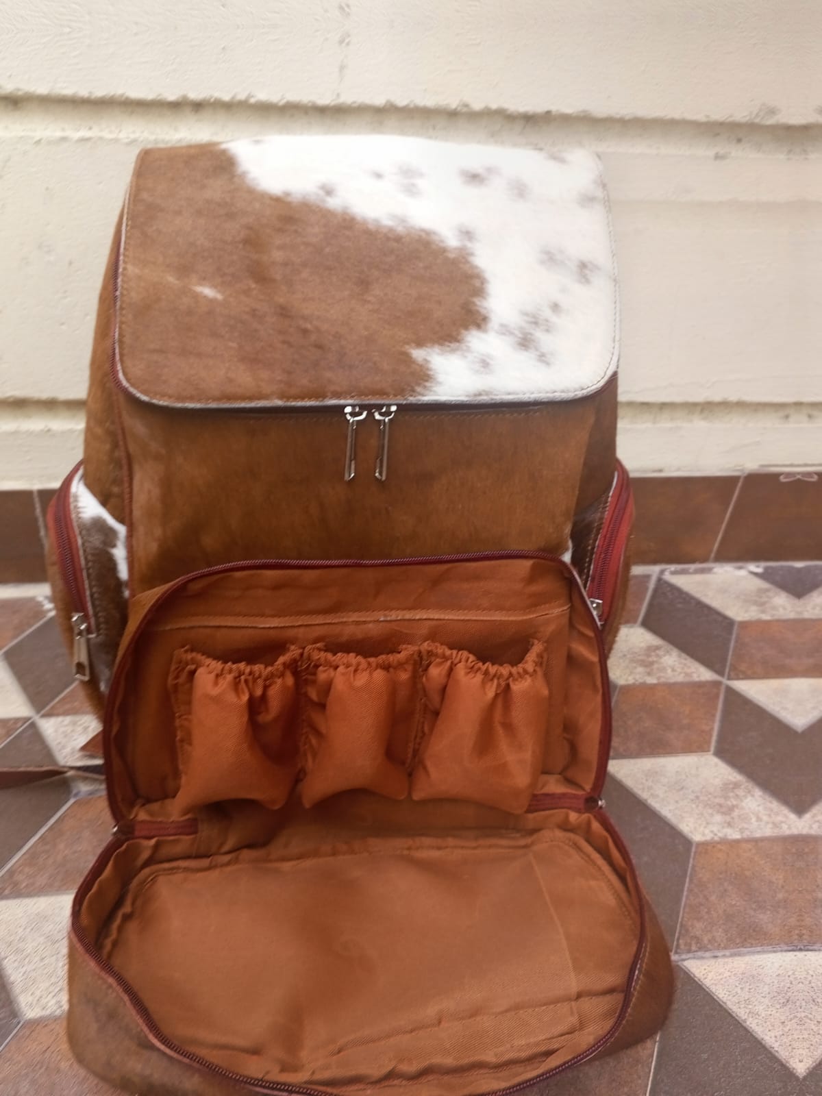 Cowhide Diaper Backpack Leather Personalized Bag