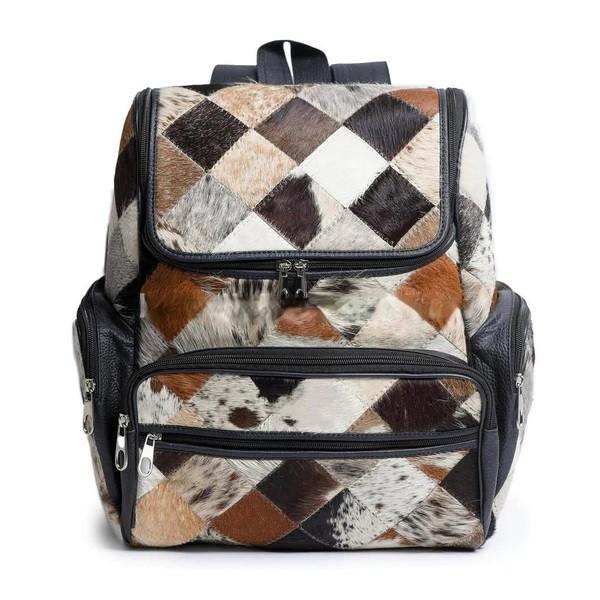cowhide bag backpack leather backpack patchwork leather backpack brown leatehr backpack large travel bag backpack